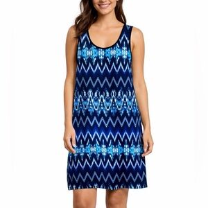 iNG+ Blue Zigzag Ikat Midi Chevron Sleeveless Dress size 3X